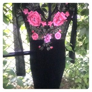 Fashion nova rose embroidered black mesh dress!